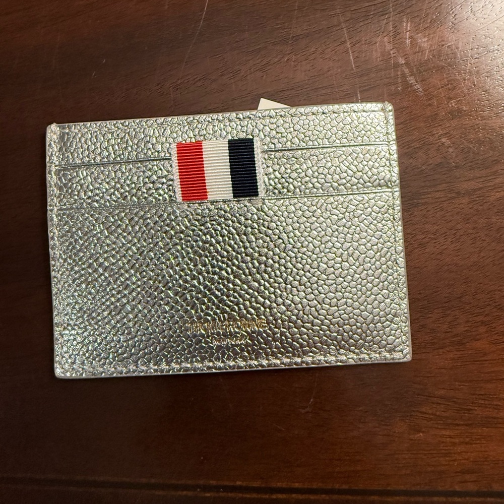 Thom Browne Silver Card Holder with Tricolor Stripe